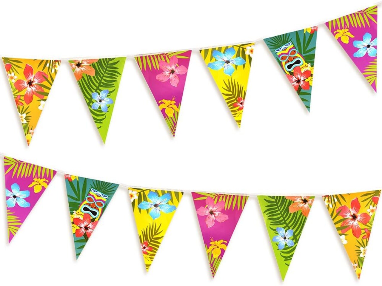 2 Pack Hawaiian Bunting Banners Luau Tropical Bunting 6 Meters for Summer Luau Tiki Beach Party Decorations